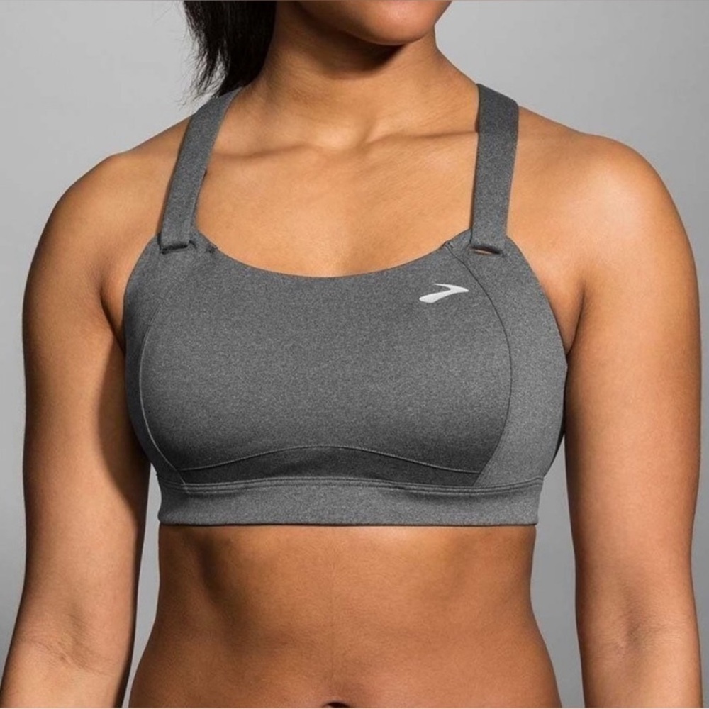 Brooks Juno Sports Bra Grey Adjustable Size 32C Racerback Controlled Fit Gray